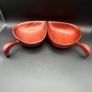 Vintage 1960s Mahogany “Monkey Pod” Leaf Shape Bowls (Set of 2)